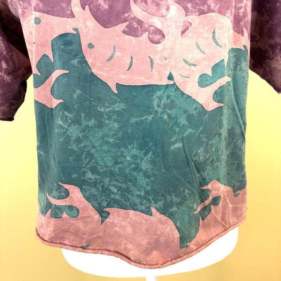 Keris Fashion Maroon/Mauve Scoop Neck Wax Batik Fish Cropped Tee Size M - Picture 5 of 14